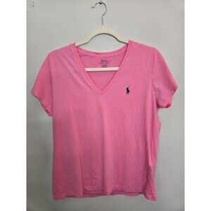 Polo Ralph Lauren Cotton V-Neck Short Sleeve T-Shirt Pink Women's Size L